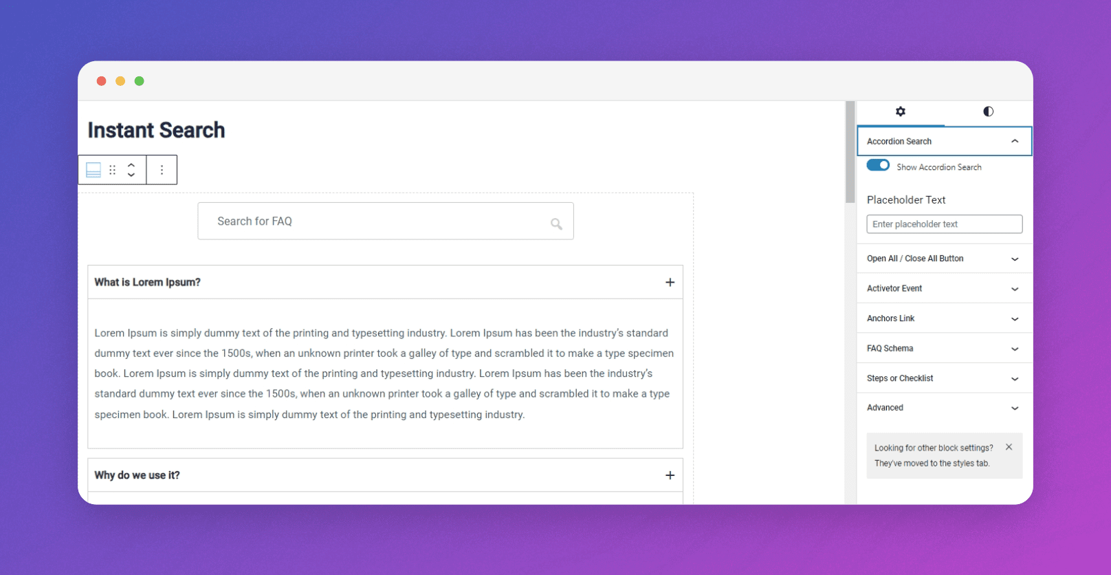 Instant search - Advanced Accordion